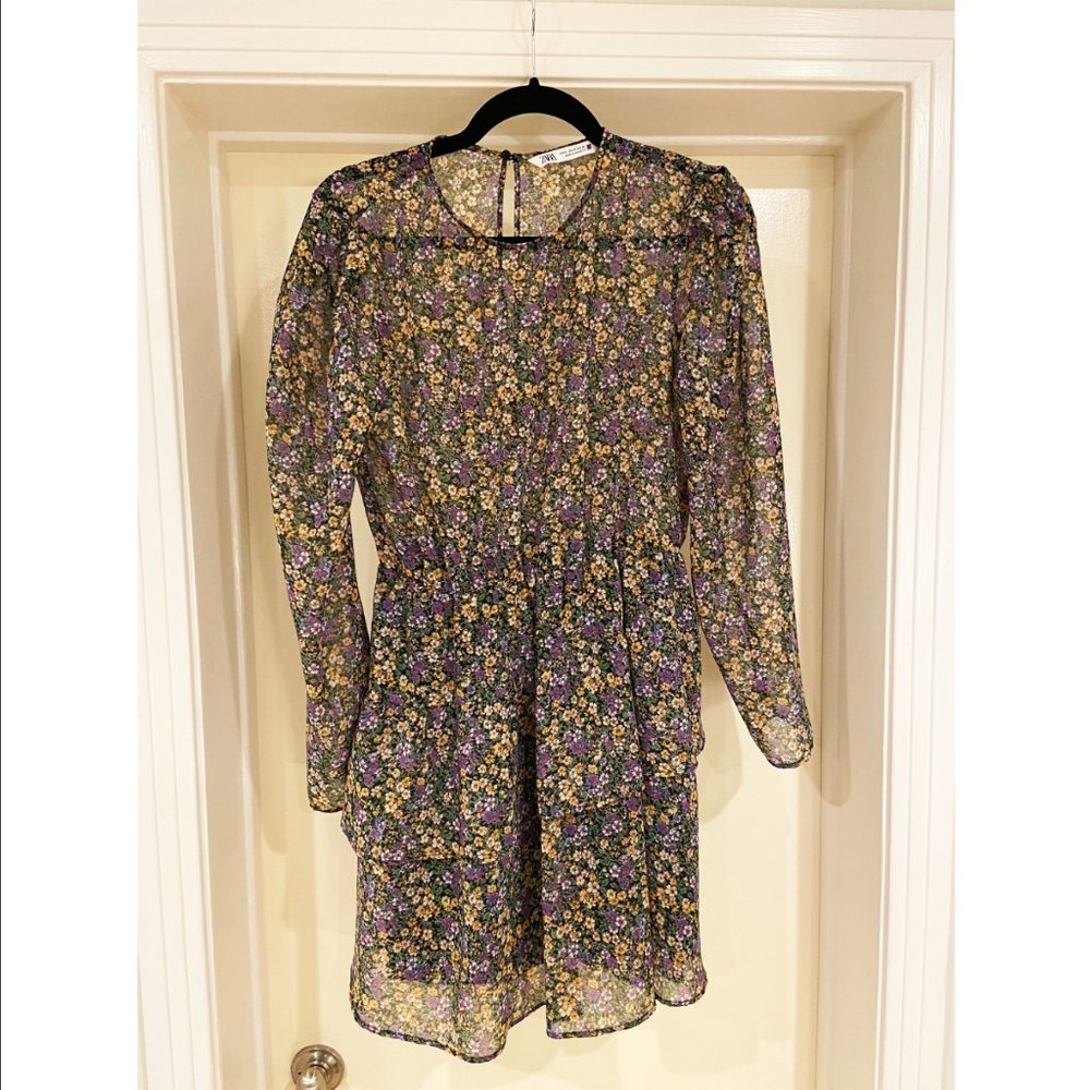 Zara Floral Mini Dress with Long Sleeves